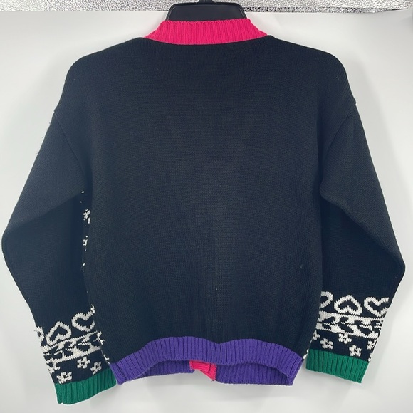 Vintage Kids 90’s Jet Set striped heart knit cardigan sweater Size Large 14 - Picture 3 of 5